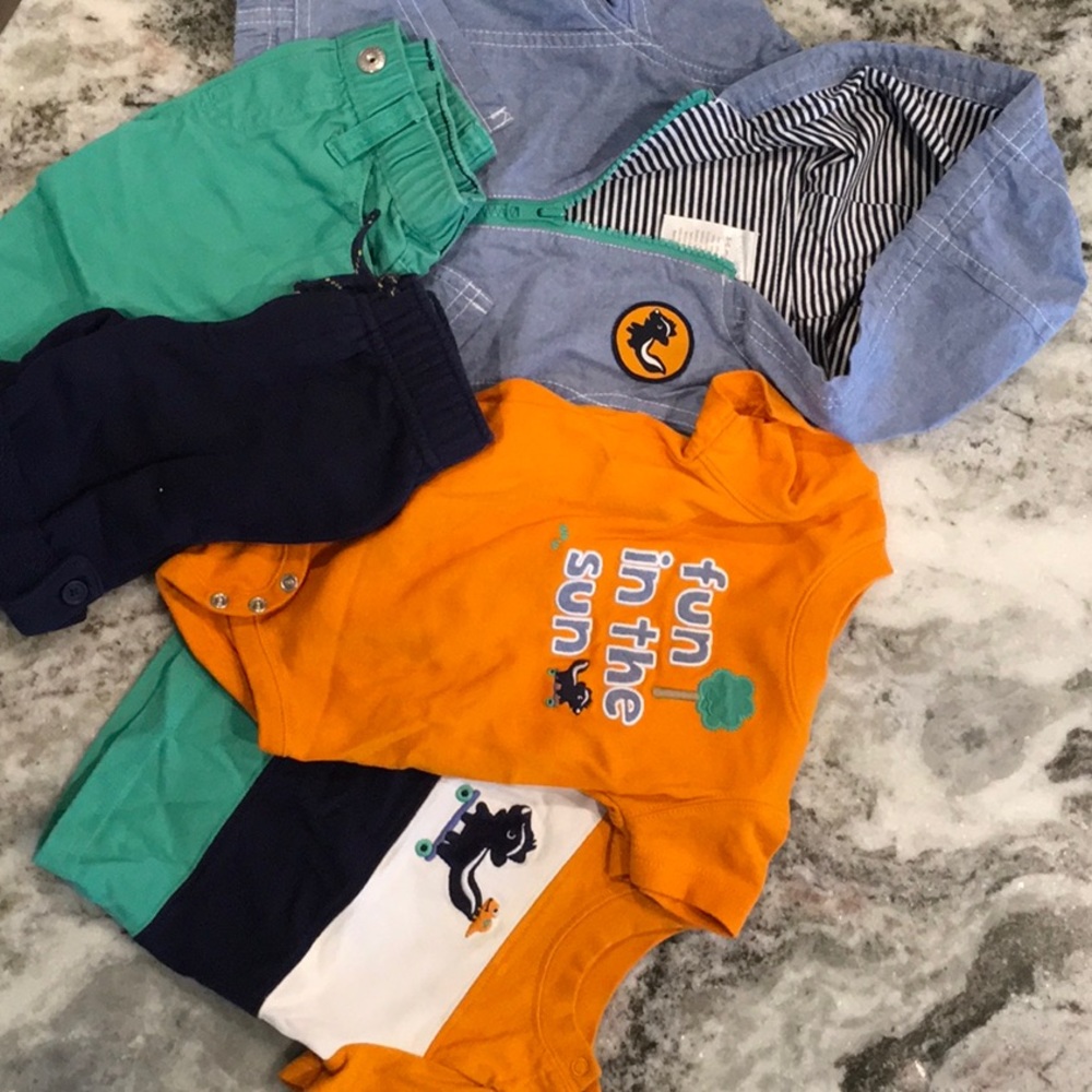 COPY - Gymboree set 3-6m lt jacket t-shirt,onesie, 2 pants